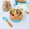 Bamboo baby suction bowl and spoon set - Blue