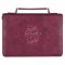 Large Walk By Faith Protective Maroon Floral Faux Leather Bible Cover - 2 Corinthians 5:7
