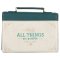 Large All Things are Possible Teal Bible Cover- Mat. 19:26  Gold Zip,