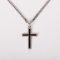 24" Sterling Silver Cross Necklace with Black Inlay