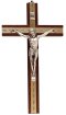 8" Beech Wood Crucifix with Metal Inlaid