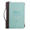 Medium Blessed is She Who Has Believed Light Blue and Brown Faux Leather Fashion Bible Cover - Luke 1:45