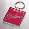 Christian Art Gifts Metal Epoxy Keyring for Women and Men: Believe - With God all Things are Possible - Matthew 19:26 Inspirational Bible Verse Keychain of Faith, 2" Square, Red