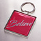 Christian Art Gifts Metal Epoxy Keyring for Women and Men: Believe - With God all Things are Possible - Matthew 19:26 Inspirational Bible Verse Keychain of Faith, 2" Square, Red