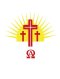 Candle Sticker - Three Red And Gold Crosses With Sun (Without Year)