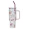 Tumbler w/straw SS White Floral Walk By Faith 2 Cor. 5:7
