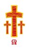 Candle Sticker- Three Red And Gold Crosses (Without Year)