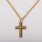 24" Gold Over Sterling Silver Cross With Black Detail Necklace