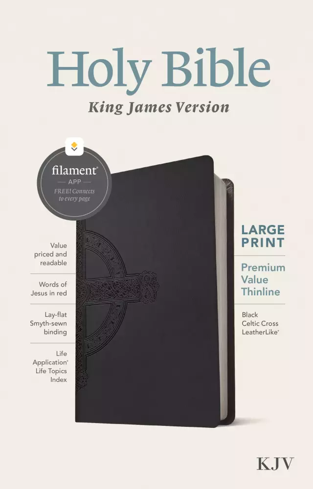KJV Large Print Premium Value Thinline Bible, Filament-Enabled Edition (LeatherLike, Black Celtic Cross, Red Letter)