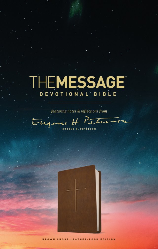 The Message Bible Devotional Bible, Brown, Imitation Leather, Scriptural Insights, Contemplative Readings, Book Introductions, Reflection Questions, Articles