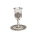 Wine Cup-Long Stem w/Grapes+Coaster (6.5")-Pewter (#44100)