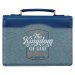 Medium Seek First The Kingdom of God Teal and Gray Faux Leather Fashion Bible Cover - Matthew 6:33