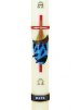 30" x 3" Paschal Candle with Blue Fish with Red & Gold Cross Wax Relief