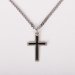 24" Sterling Silver Cross Necklace with Black Inlay
