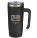 Strong and Courageous Black Stainless Steel Travel Mug with Handle - Joshua 1:9