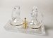 Metal & Glass Gilt Finish Cruet Set with Tray