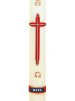 30" x 3" Paschal Candle with Simple Red & Gold Cross Design Wax Relief