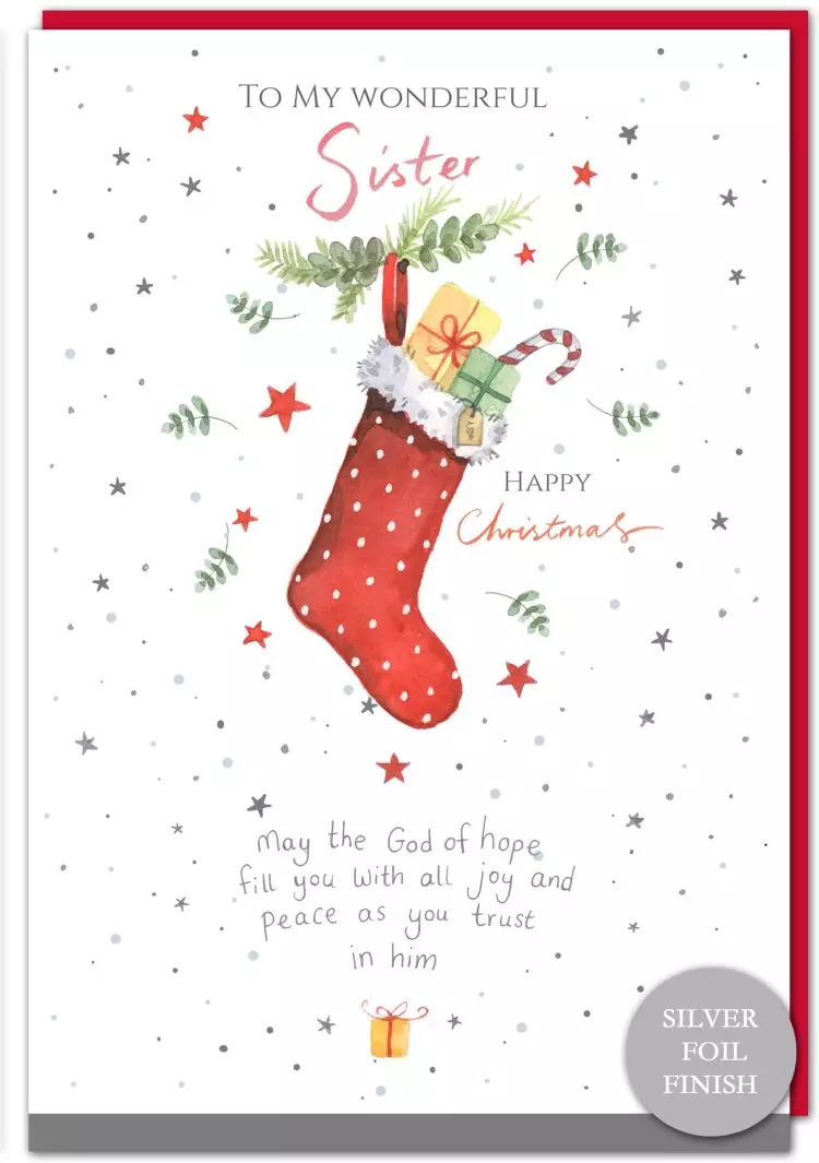 Sister Stocking Christian Christmas Card