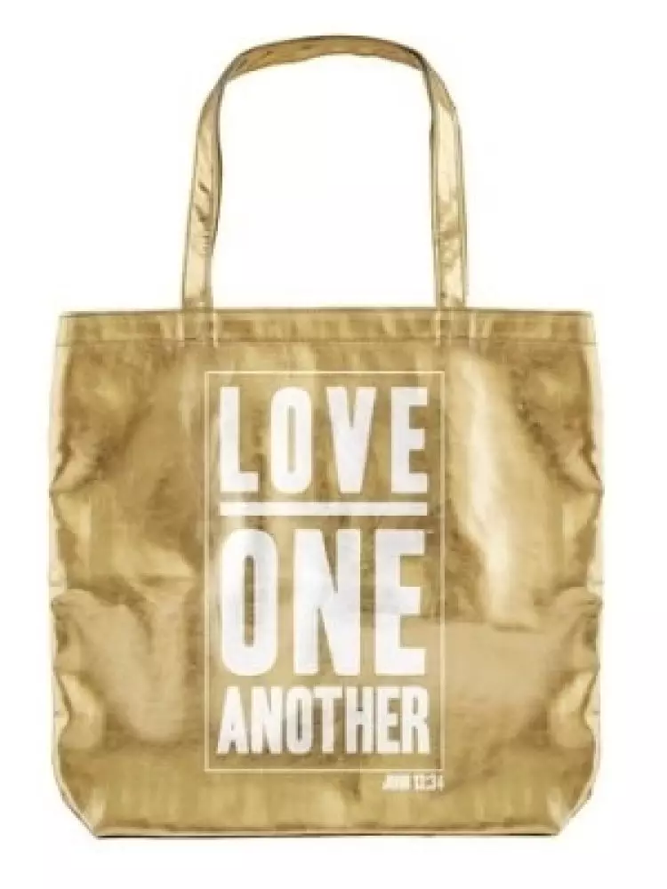 Tote Bag-Metallic Gold-Love One Another (Gilded Goodness) (16" x 14.5")