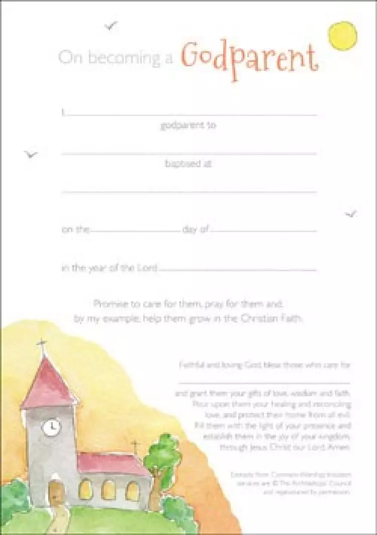 Certificate on Becoming a Godparent Pack of 10