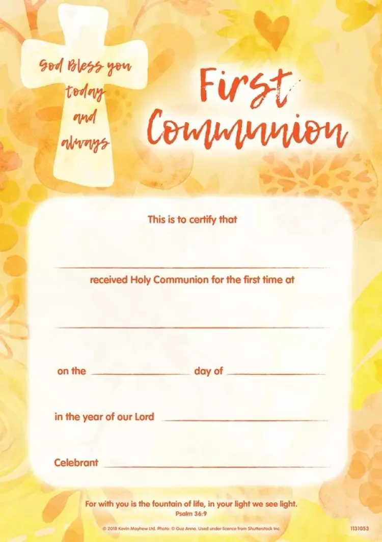 First Communion Certificate Pack of 10