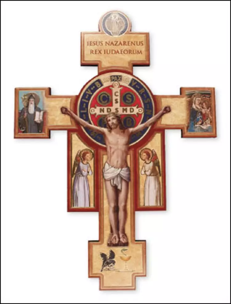 St.Benedict Wood Cross/ 9 inch Gold Highlights