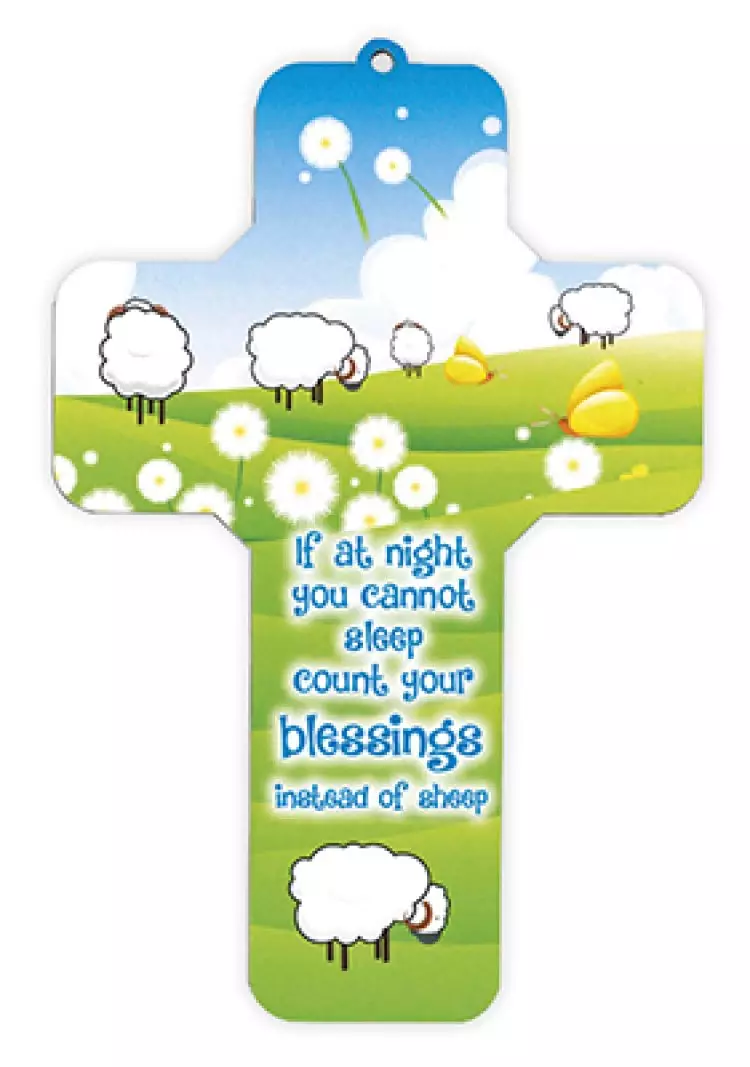Wood Cross 7 1/4 inch/Sheep - Count Blessings