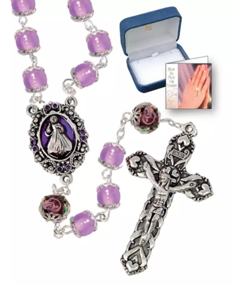 Glass Rosary/Capped/Purple/Pearl Finish