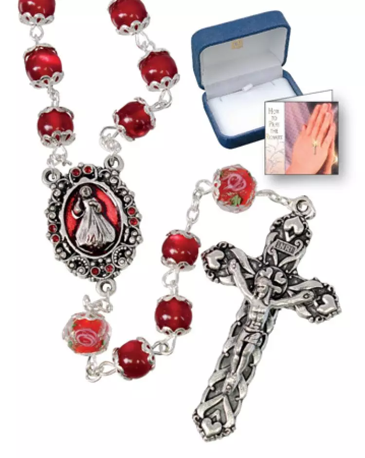 Glass Rosary/Capped/Ruby/Pearl Finish