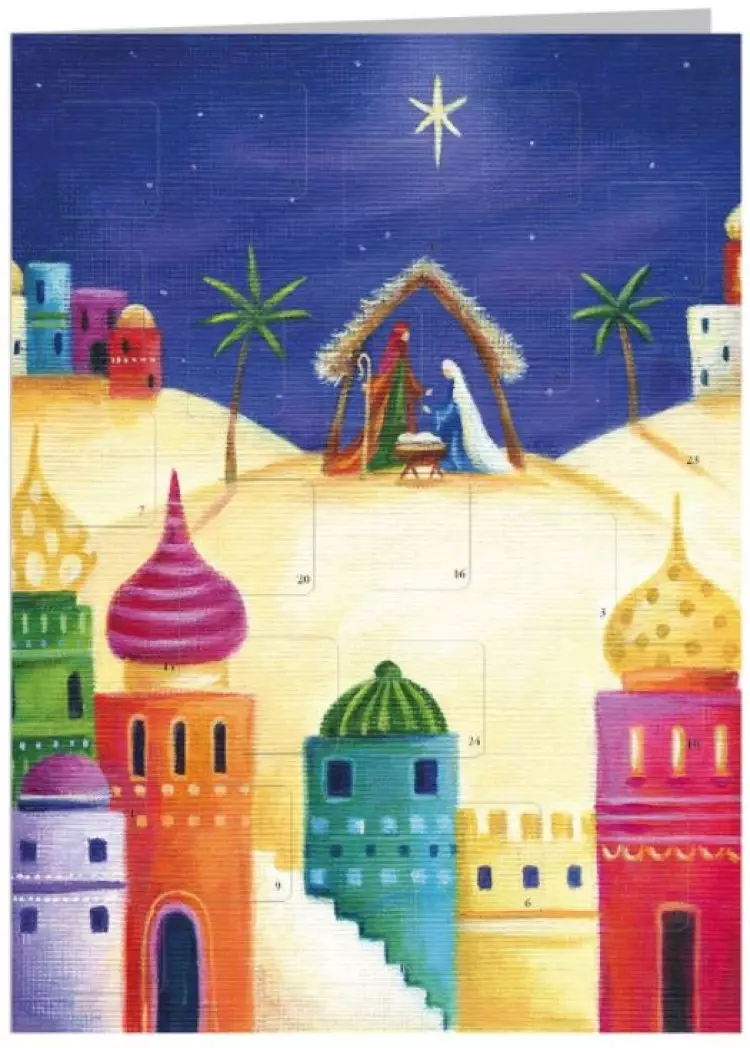 Bright Nativity Scene A5 Advent Calendar Card