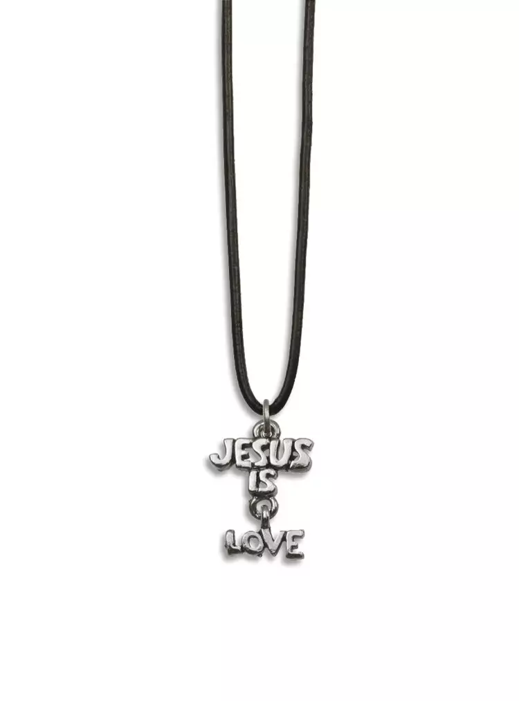 Jesus is Love' pendant on Leather Cord