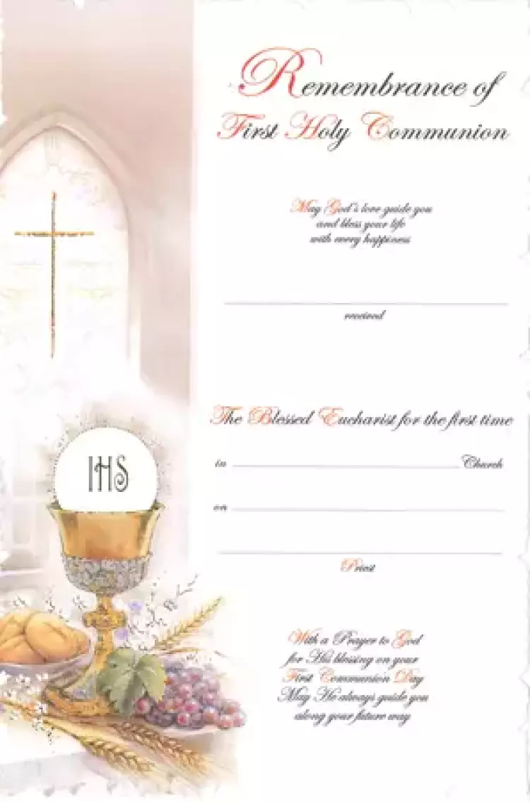 Symbolic White Church Window Communion Certificate