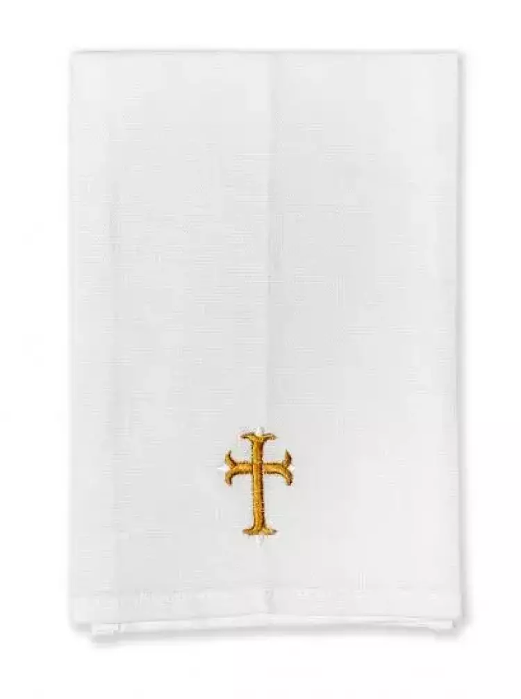 New 14" x 14" Lavabo Towel - Gold Cross Design