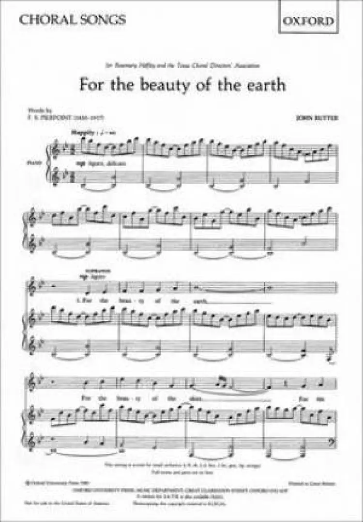 For the Beauty of the Earth SS (or SA) Vocal Score