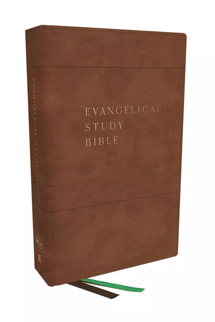 Evangelical Study Bible: Christ-centered. Faith-building. Mission-focused. (NKJV, Brown Leathersoft, Red Letter, Large Comfort Print)