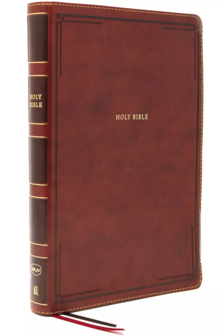 NKJV Holy Bible, Giant Print Thinline Bible, Brown Leathersoft, Thumb Indexed, Red Letter, Comfort Print: New King James Version