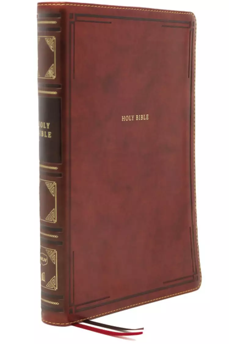 NKJV, Thinline Bible, Large Print, Leathersoft, Brown, Thumb Indexed, Red Letter, Comfort Print