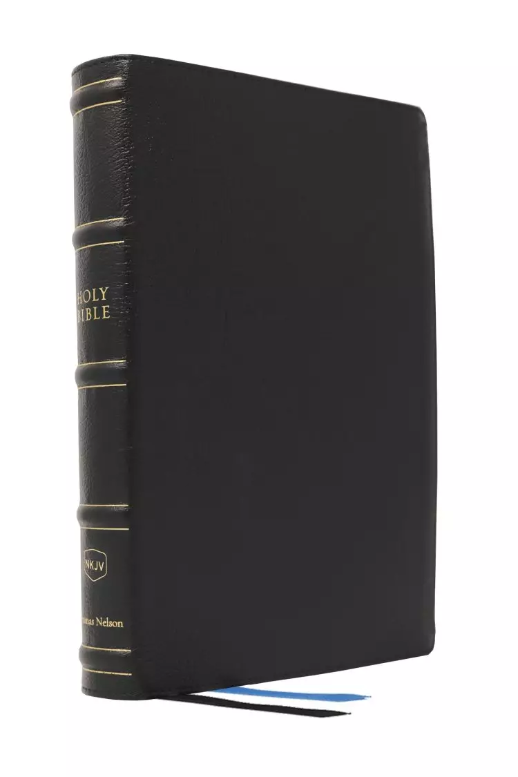 NKJV, Large Print Thinline Reference Bible, Blue Letter, Maclaren Series, Genuine Leather, Black, Thumb Indexed, Comfort Print