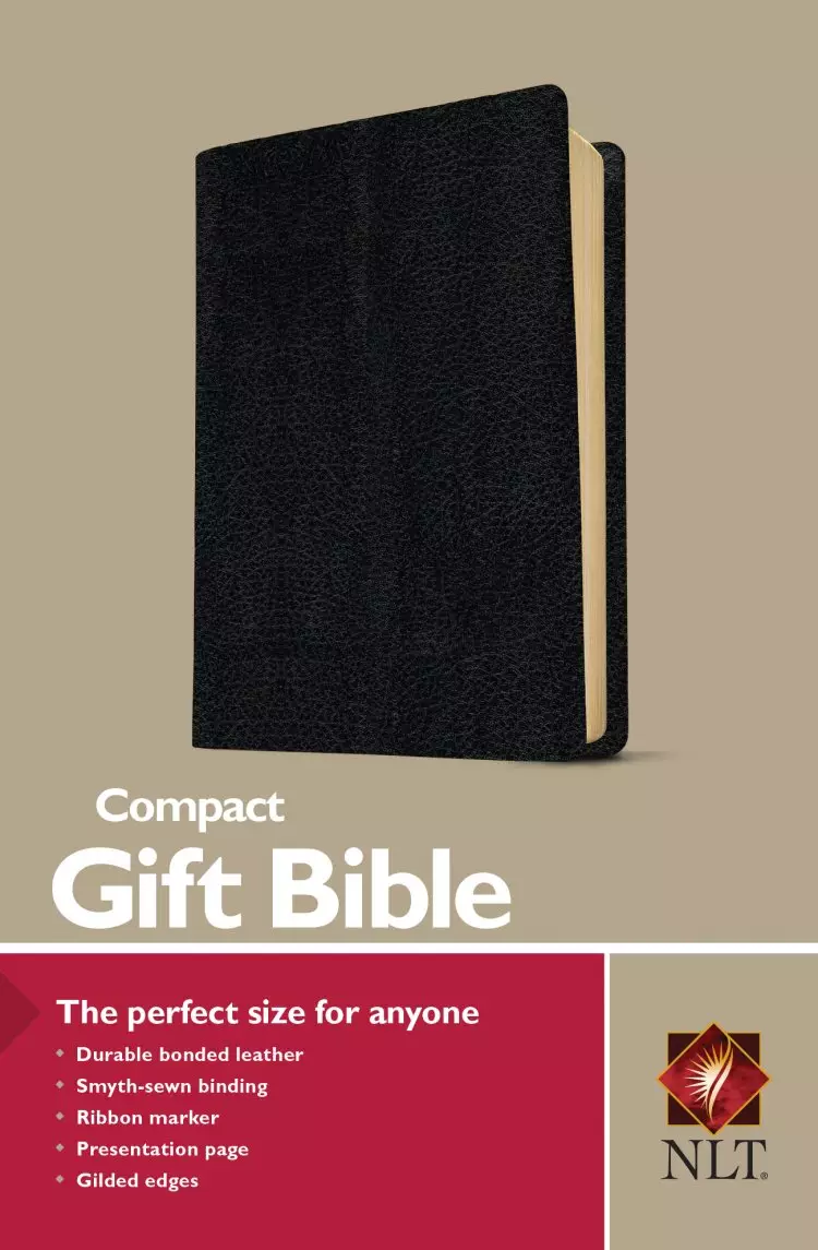 NLT Compact, Bible, Black, Bonded Leather, Gilt Edge, Ribbon Marker, Presentation Page, Sewn Binding