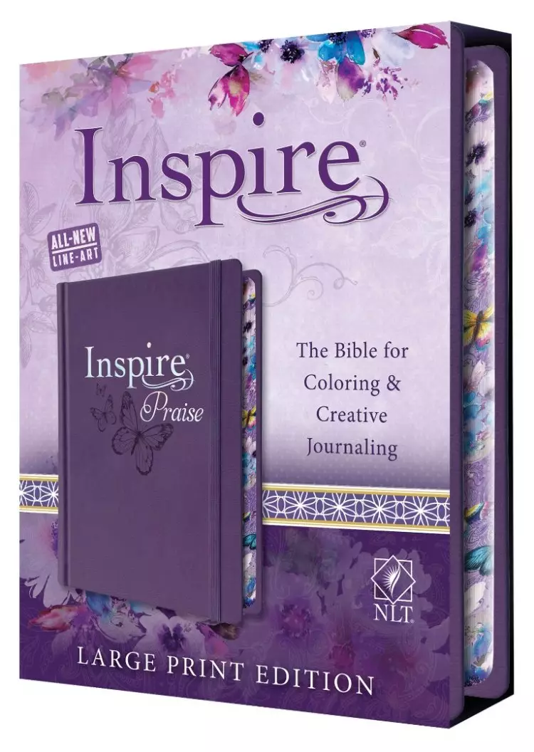 NLT Inspire Praise Large Print Bible, Purple, Hard Cover, Wide-Margin, Colouring & Journaling Pages