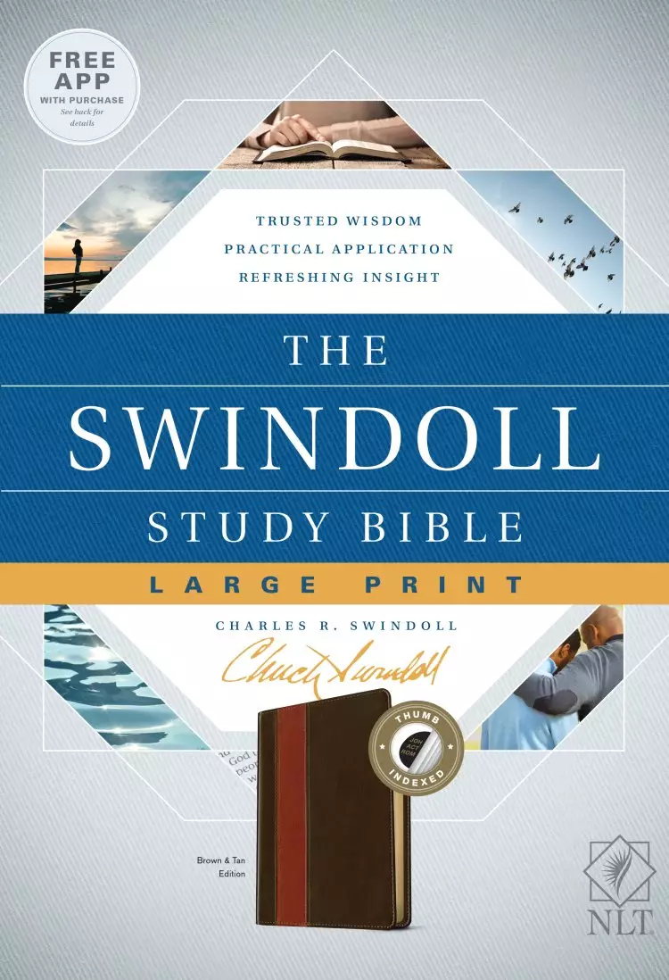The NLT Swindoll Study Bible, Large Print, Brown, Indexed