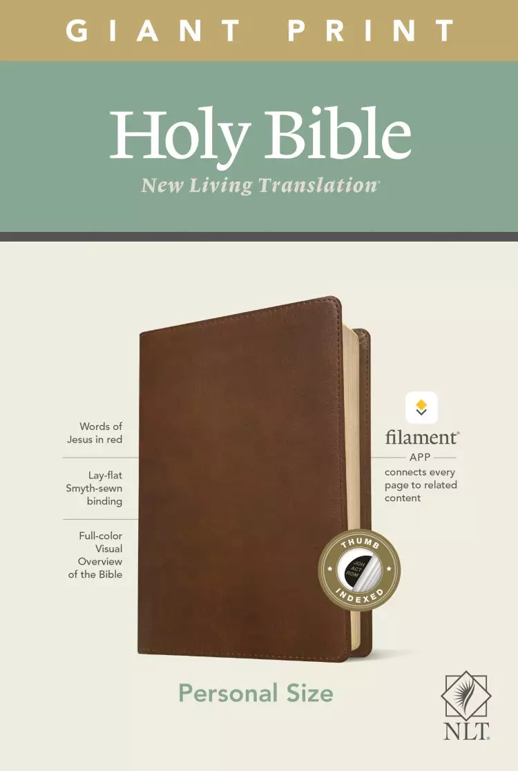 NLT Personal Size Giant Print Bible, Filament-Enabled Edition (LeatherLike, Rustic Brown, Indexed, Red Letter)