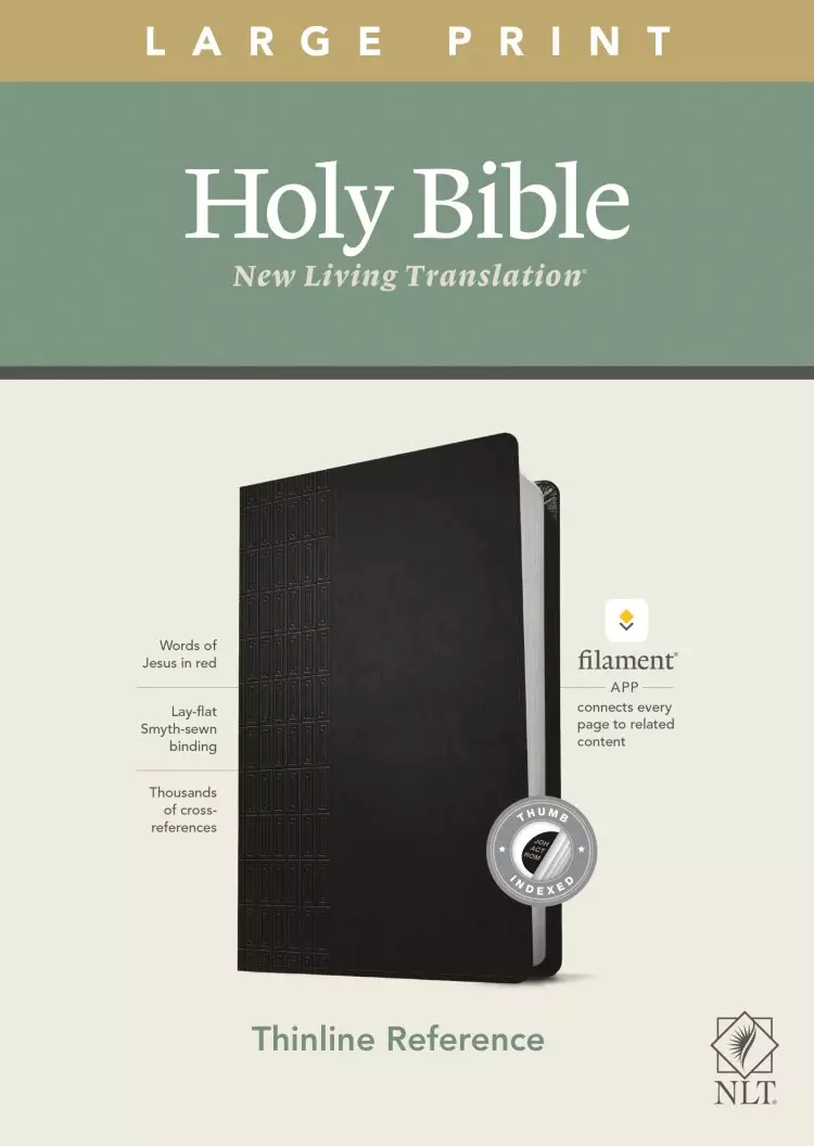 NLT Large Print Thinline Reference Bible, Filament-Enabled Edition (LeatherLike, Cross Grip Black, Indexed, Red Letter)
