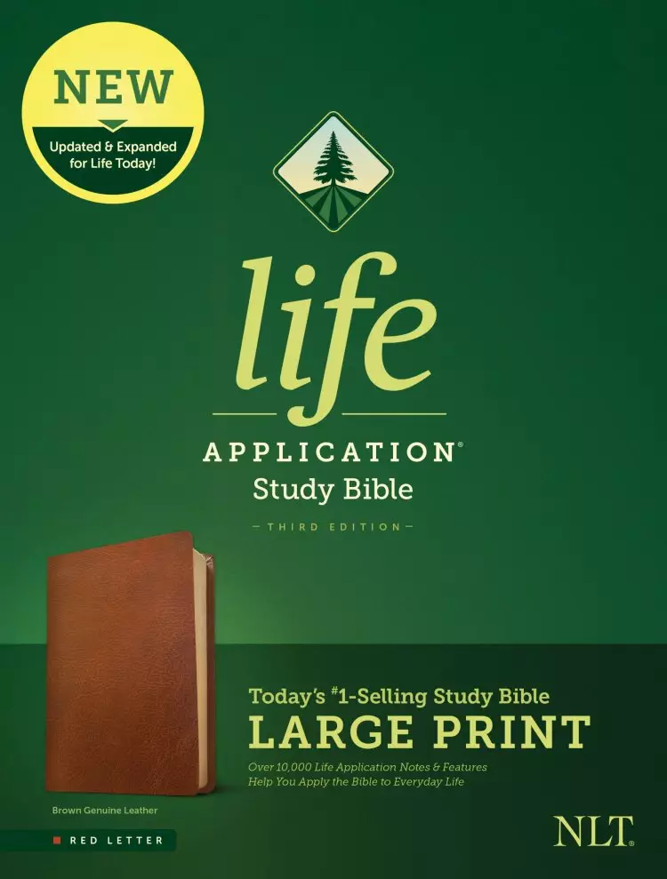 NLT Life Application Study Bible, Third Edition, Large Print (Genuine Leather, Brown, Red Letter)