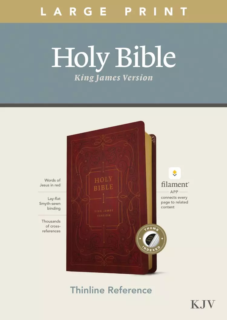 KJV Large Print Thinline Reference Bible, Filament-Enabled Edition (LeatherLike, Ornate Burgundy, Indexed, Red Letter)