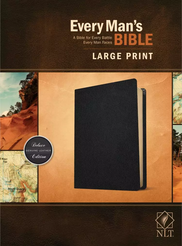 NLT Every Man's Bible, Black, Leather, Large Print, Study Notes, Articles, Book Introductions, Biblical People Profiles, Advice from Christian Leaders