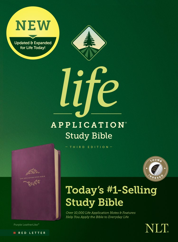 NLT Life Application Study Bible, Purple, Imitation Leather, Third Edition, Red Letter, Indexed, Book Introductions, Maps, Charts, Concordance, Cross-References, Notes, Profiles, Presentation Page