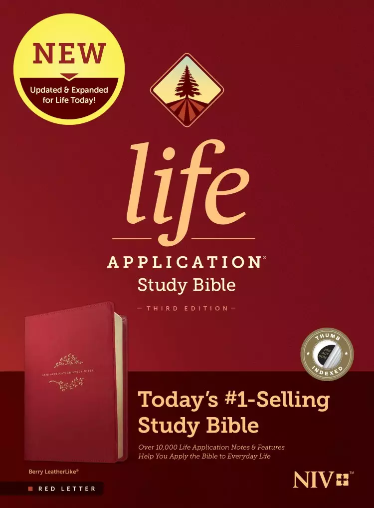 NIV Life Application Study Bible, Third Edition (LeatherLike, Berry, Indexed, Red Letter)