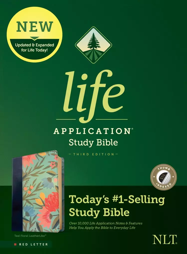 NLT Life Application Study Bible, Third Edition (LeatherLike, Teal Floral, Indexed, Red Letter)