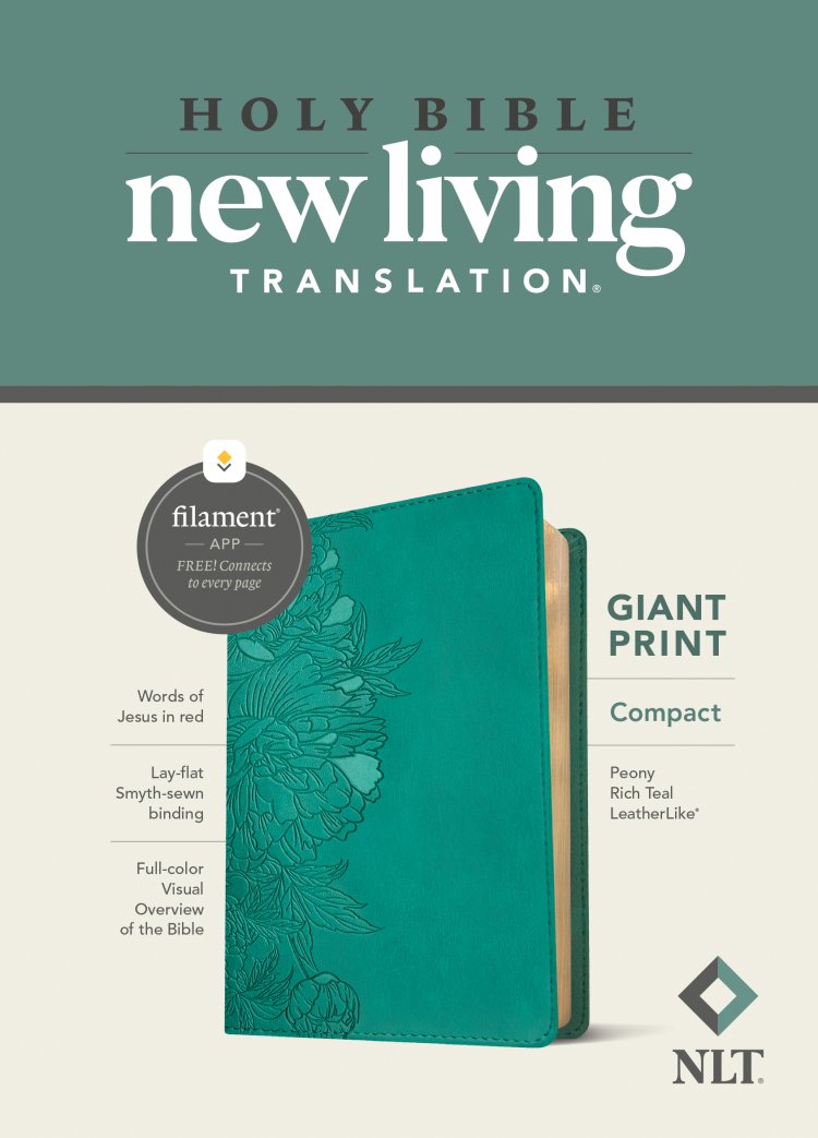 NLT Compact Giant Print Bible, Filament-Enabled Edition (LeatherLike, Peony Rich Teal, Red Letter)